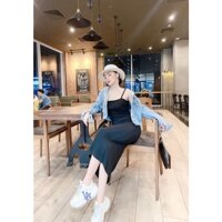 Set đầm thun + áo khoác jean. Có 1 màu. KÈm hình chụp thật 100%. Size dưới 55kg vừa. Đơn giản mà đẹp nhaaaa
