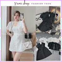 Set đầm trắng 2 dây gấm hoa kèm áo khoác croptop,váy trắng tiểu thư tay bồng xịn sò.