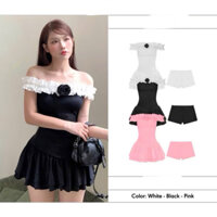 Set Đầm Trễ Vai Phối Bèo Đính Bông Váy Tầng Ôm Eo Body Xoè Thun Kèm Quần Set Váy Ngắn Cá Tính - Thời Trang Nữ Giá Rẻ