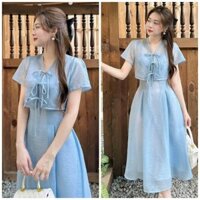 Sét đầm và áo khoác cột nơ dành cho chị em mặc đi chơi đi dự tiệc