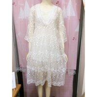 Set đầm váy 2 dây 2hand hiệu Yuri ren trắng thêu hoa nổi xinh xắn