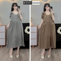 Set đầm váy bầu mùa thu gồm 1 áo cardigan mix 1 váy 2 dây dáng maxi suông dài mặc đi làm đi chơi - Váy bầu thiết kế 902