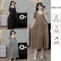 SET ĐẦM VÁY BẦU THUN TĂM GỒM ÁO KHOÁC ĐÍNH NƠ VÀ VÁY 2 DÂY ĐIỆU ĐÀ V902 - ĐẦM VÁY BẦU CÔNG SỞ XINH NHIỀU MÀU