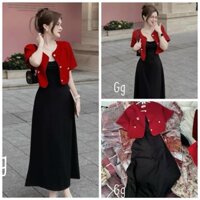 Sét đầm váy hai dây dáng suông dài mix kèm áo khoác croptop sang chảnh dành cho các nàng diện đi chơi, đi làm xinh xắn.