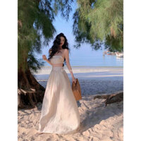 Set Đầm Váy Hai Dây Voan Tơ Ánh Nhũ Đơn Giản Gợi Cảm Có Lớp Lót Bảo Hộ Đi Biển Mùa Hè Cho Nữ