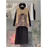 SET ĐẦM VÁY LEN BẦU MÙA THU ĐÔNG VÁY LEN DÁNG SUÔNG DÀI KÈM ÁO GILE CHẤT LIỆU DÀY DẶN