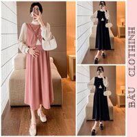 SÉT ĐẦM VÁY LIỀN V461 THU ĐÔNG CHẤT TỔ ONG DÁNG SUÔNG DÀI FORM RỘNG ĐIỆU ĐÀ SANG CHẢNH - ĐẦM VÁY SÔNG SỞ DỰ TIỆC ĐẸP