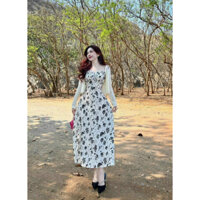 Set Đầm Váy Nữ 2 Dây Lụa Hoa Maxi Phối Với Áo Khoác Ren Ngoài Xinh Xắn