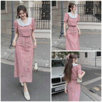 Set đầm váy nữ áo tay phồng cổ bèo mix chân váy suông dài  dành cho các nàng đi chơi, hẹn hò siêu xinh , lịch sự.
