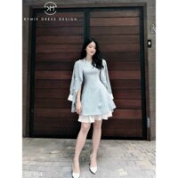 Set đầm váy nữ chữ A tay ngắn dáng suông chân phối dập ly lai trắng kèm áo khoác vest blazer dài tay phong cách Hàn Quốc