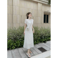Set đầm váy nữ cổ tròn , tay ngắn mix dáng váy suông dài có lót trong với tone màu xinh xắn dành cho các tình yêu hẹn hò