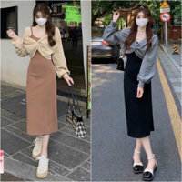 Set đầm váy nữ váy hai dây dáng suông dài kèm áo khoác ngoài xoắn ngực siêu tôn dáng dành cho các tình yêu mặc đi chơi.