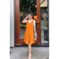 Set đầm yếm bầu đuôi cá gồm áo trắng và đầm yếm - 3246