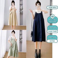 SET ĐẦM YẾM BẦU LIỀN CHẤT COTTON THÔ MỀM MÁT DÁNG SUÔNG TRẺ TRUNG MẶC ĐI LÀM ĐI CHƠI XINH V717 - VÁY BẦU CÔNG SỞ