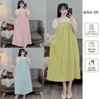 SET ĐẦM YẾM BẦU LIỀN CÔNG SỞ CỘC TAY MÙA HÈ CHẤT MỀM MÁT DÁNG SUÔNG BASIC V835 - VÁY BABYDOLL XINH FREESIZES
