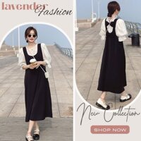 SET ĐẦM YẾM BẦU LIỀN TAY LỚ PHỐI MÀU ĐEN TRẮNG TRẺ TRUNG X187 VÁY BẦU CÔNG SỞ MÙA HÈ XINH FREESIZE