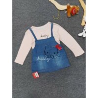 Sét đầm yếm jean áo hồng tay dài kitty 1949
