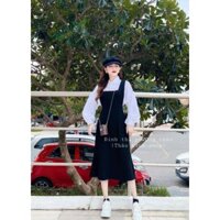 Sét đầm yếm + sơ mi tay phồng