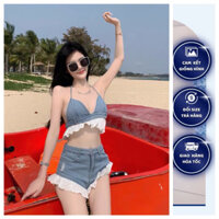 Set đi biển 2 món áo cột nơ quần đùi chất jean phối jean,set bikini denim hè phong cách ⛅️ hình thật mấy ảnh cuối