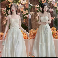 Set Đi Biển Áo Ren 2 Dây Mix Chân Váy Voan Dài