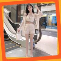 SET ĐI BIỂN ĐỒ BƠI QUẦN REN HỌA TIẾT ÁO CHOÀNG HẠT GẠO BIKINI BỘ ĐỒ BƠI HÀN QUỐC CAO CẤP