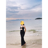 set đi biển màu đen ren hoa tặng kèm hoa cài tóc