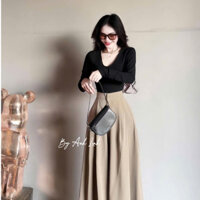 set đi tiệc,set áo cổ tim mix quần ống rộng hack dáng H204