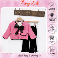 Set điệu cho bé gái 10-20kg áo tay dài chất dạ phối quần ống loe đen kết hạt Váy bé gái Trang Kids