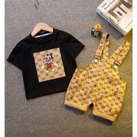 Set Đồ 2 Món Gồm Áo Thun Tay Cộc Họa Tiết Sọc Hoạt Hình Và Quần Yếm Cho Bé Gái Sơ Sinh
