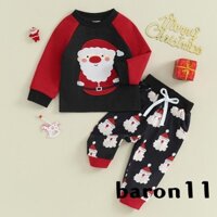Set Đồ 2 Món Gồm Áo Thun Tay Dài Thêu Hình Ông Già Noel + Quần Dài Giữ Ấm Cho Bé Sơ Sinh k8lm