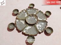Set đồ ăn hoa mặt trời, mã 260165, men nâu da báo hoả biến, vẽ hoa sen trắng tinh tế, đk 55 cm và 6 chén cơm, gốm sứ bát tràng tinh vân