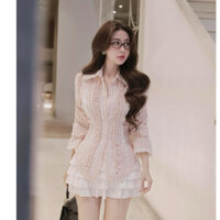 Set đồ áo sơ mi sọc phối viền ren mix chân váy xoè xếp tầng tiểu thư dễ thương thời trang thiết kế LuciK Shop SB0166