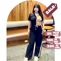 Set Đồ Áo Thun Gân Thái Lan Cổ Sơ Mi Croptop Dây Rút Eo Kèm Quần Suông Dài Ống Rộng Nữ Có Viền LiVi Bigsize 50-100kg
