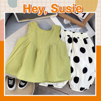 Set Đồ Bé Gái Áo Sát Nách Kèm Quần Chấm Bi Phong Cách Hàn Quốc, Bộ Đồ Cho Bé Từ 9-19kg Hey Susie S5378