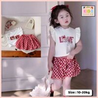 Set đồ bé gái, đồ bộ bé gái áo tay cánh tiên phối chân váy thô kẻ từ 10 đến 20 kg Bống-Kids Fashion