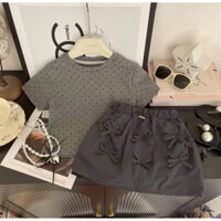 Set đồ bé gái Dolys Angle, bộ áo thun chấm bi phối váy nơ cho bé gái