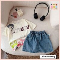 Set đồ bé gái Labubu,đồ bộ bé gái áo có tay phối chân váy jean cho bé 10 đến 30kg Bống-Kids Fashion