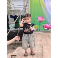 Sét đồ bé trai quần jean đùi rách & áo ba lỗ 2 màu trắng đen từ 8-30kg hỗ trợ đổi size cho các mẹ