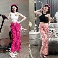 set đồ bộ áo ba lỗ quần dài suông kate in tim hồng tặng kèm gấu