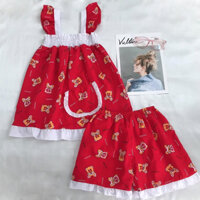 🦋SET ĐỒ BỘ ÁO BABYDOLL NHÚN NGỰC x KÈM QUẦN HOẠ TIẾT GẤU DỄ THƯƠNG🦋
