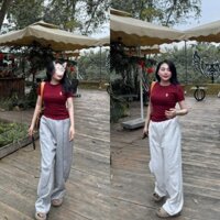 Sét đồ bộ áo phông ngực thêu kèm quần nỉ dài lên dáng trẻ trung năng động