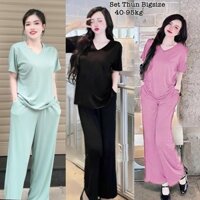 Set Đồ Bộ Bigsize Dáng Rộng - Set Bộ Quần Dài Áo Thun Tăm Cổ Tim Hot Hit Thiết Kế Dự Tiệc Nữ Cao Cấp Xinh Đẹp 40-95kg