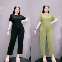 Set đồ bộ bigsize nữ áo thun basic cổ tròn tay ngắn kèm quần ống rộng dài chất vải thun gân SET62