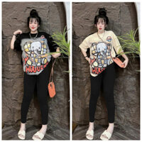 Set Đồ Bộ Bigsize Nữ Dáng Quần Dài Ôm + Áo Thun Form Rộng Chất Liệu Tăm Lạnh In Chú VOI BẢN ĐÔN Mặc Nhà Đi Chơi TOP NU