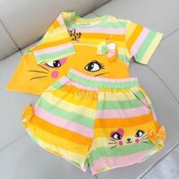 Sét đồ bộ cho bé gái mùa hè đi học, kẻ sọc chất liệu coton co giãn 4 chiều đính nơ siêu xinh size 10-25k NANA'S KIDS