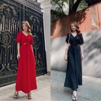 Set đồ bộ đi chơi áo croptop rút dây trơn và quần ống rộng
