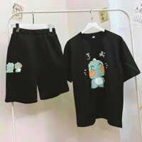 Set Đồ Bộ - Đồ Ngủ Nam Nữ Mặc Nhà In Hoạt Hình Cute - Rẻ Đẹp - ĐEN - FREESIZE