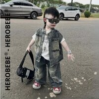 Set đồ bộ jean cho bé trai 3 chi tiết quần áo bò áo thun EST BOYS chất jean mềm, ăn chơi sang chảnh cho bé từ 8-27Kg