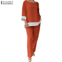 Set Đồ Bộ Lửng Tay Lửng Màu Tương Phản Thời Trang Cho Nữ ZANZEA