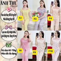 Set đồ bộ Mã F mặc nhà vải lụa hòa nhí, quần dài ống ôm, cổ cánh bướm HOA VĂN BÔNG ĐỔI MỚI TỪNG ĐỢT